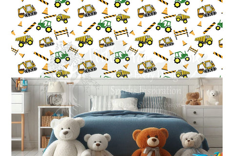 Construction Equipment Seamless Pattern, 12x12 Digital Paper, Hand Drawn Trucks, Scrapbooking Paper, Kids Birthday, Wallpaper Backgrounds Sublimation Willow Paige Farms 