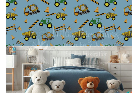 Construction Equipment Seamless Pattern, 12x12 Digital Paper, Hand Drawn Trucks, Scrapbooking Paper, Kids Birthday, Wallpaper Backgrounds Sublimation Willow Paige Farms 