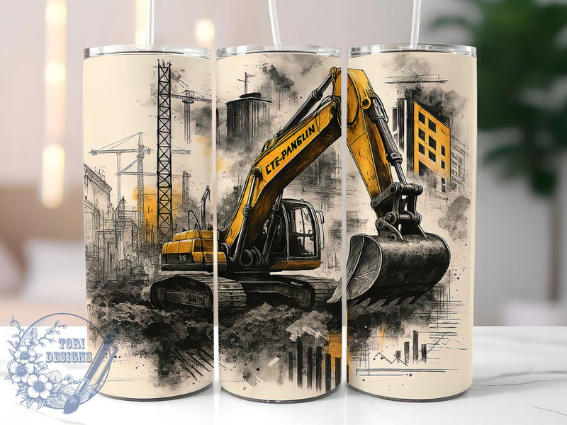 Construction Equipment Tumbler Wrap, Excavator Tumbler Wrap, 20oz Sublimation, Heavy Equipment Tumbler, Machinery Tumbler Art, Construction Vehicle, Builder Gift Tumbler Sublimation ToriDesigns 