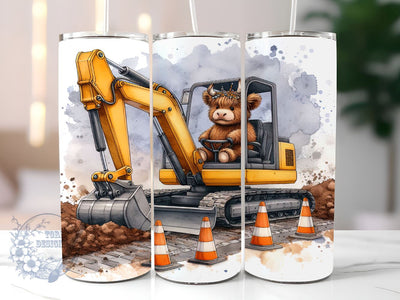 Construction Excavator Highland Cow 20oz Skinny Tumbler, Highland Cow Tumbler Png, Straight & Tapered Tumbler Wrap, Instant Digital Download Sublimation ToriDesigns 
