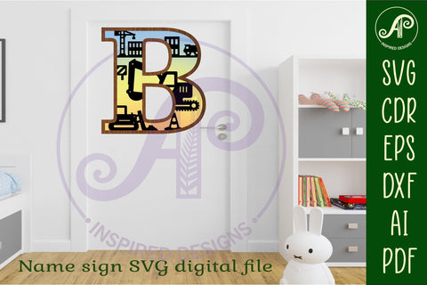 Construction Large B wall Letter 3 layer sign SVG APInspireddesigns 