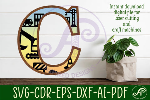 Construction Large C wall Letter 3 layer sign SVG APInspireddesigns 
