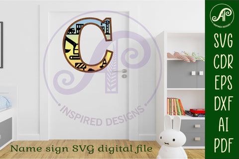 Construction Large C wall Letter 3 layer sign SVG APInspireddesigns 