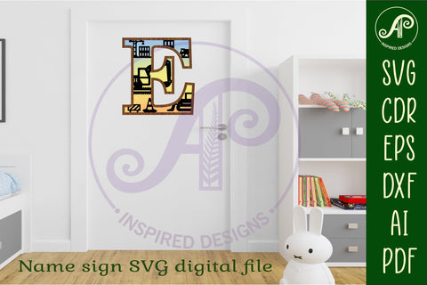 Construction Large E wall Letter 3 layer sign SVG APInspireddesigns 