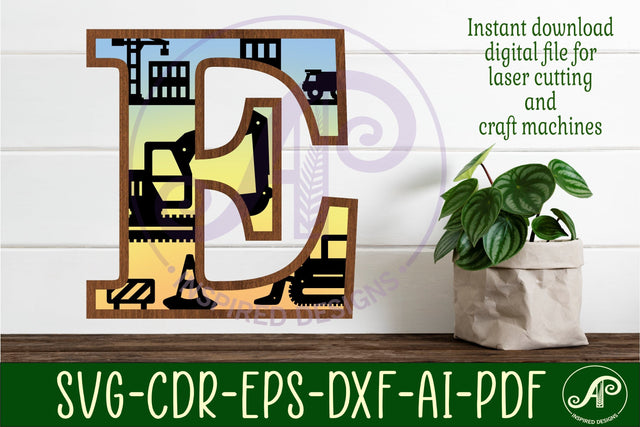 Construction Large E wall Letter 3 layer sign SVG APInspireddesigns 