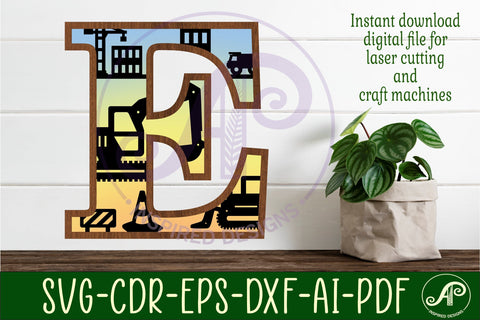 Construction Large E wall Letter 3 layer sign SVG APInspireddesigns 