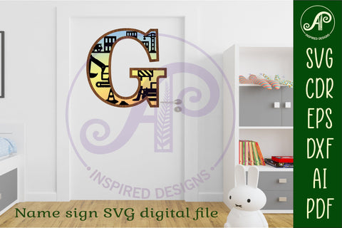 Construction Large G wall Letter 3 layer sign SVG APInspireddesigns 