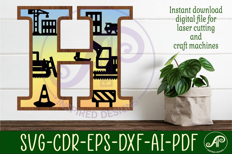 Construction Large H wall Letter 3 layer sign SVG APInspireddesigns 