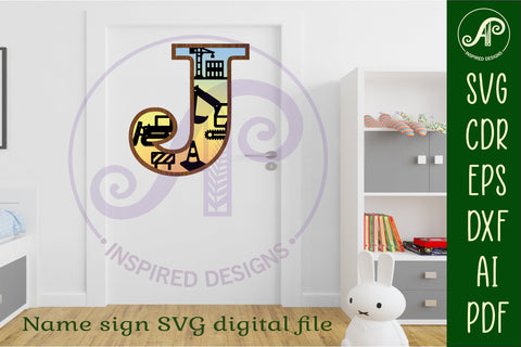 Construction Large J wall Letter 3 layer sign SVG APInspireddesigns 