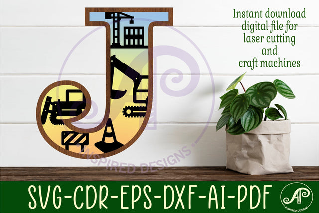 Construction Large J wall Letter 3 layer sign SVG APInspireddesigns 