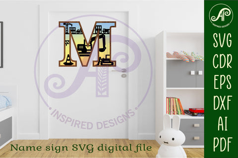 Construction Large M wall Letter 3 layer sign SVG APInspireddesigns 