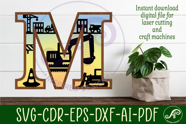 Construction Large M wall Letter 3 layer sign SVG APInspireddesigns 