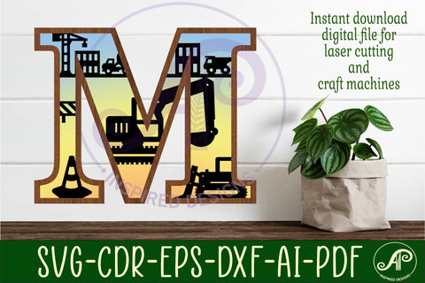 Construction Large M wall Letter 3 layer sign SVG APInspireddesigns 