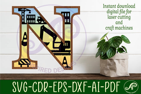 Construction Large N wall Letter 3 layer sign SVG APInspireddesigns 