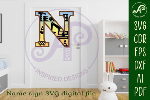 Construction Large N wall Letter 3 layer sign SVG APInspireddesigns 