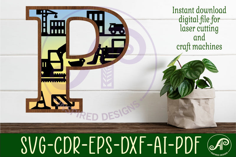 Construction Large P wall Letter 3 layer sign SVG APInspireddesigns 