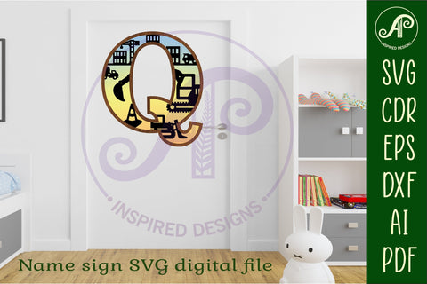 Construction Large Q wall Letter 3 layer sign SVG APInspireddesigns 