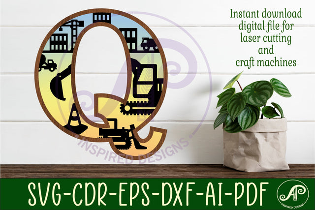 Construction Large Q wall Letter 3 layer sign SVG APInspireddesigns 