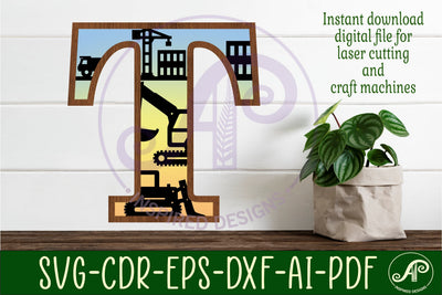 Construction Large T wall Letter 3 layer sign SVG APInspireddesigns 