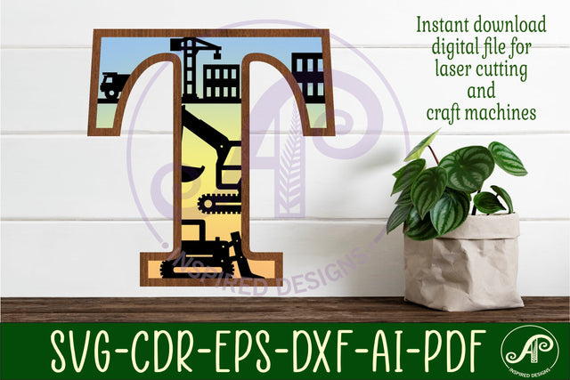 Construction Large T wall Letter 3 layer sign SVG APInspireddesigns 
