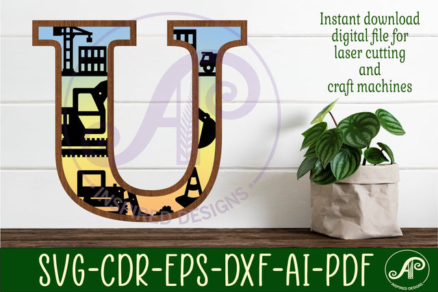 Construction Large U wall Letter 3 layer sign SVG APInspireddesigns 