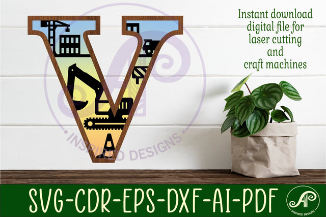 Construction Large V wall Letter 3 layer sign SVG APInspireddesigns 