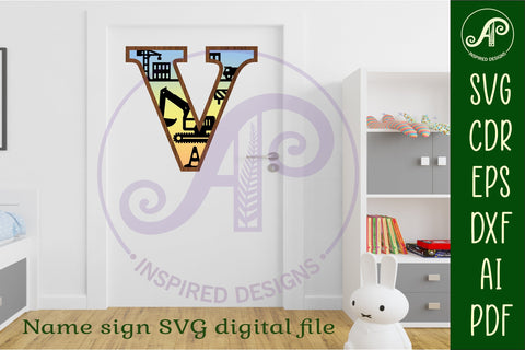 Construction Large V wall Letter 3 layer sign SVG APInspireddesigns 