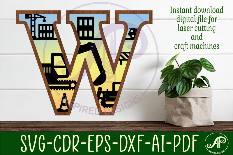 Construction Large W wall Letter 3 layer sign SVG APInspireddesigns 