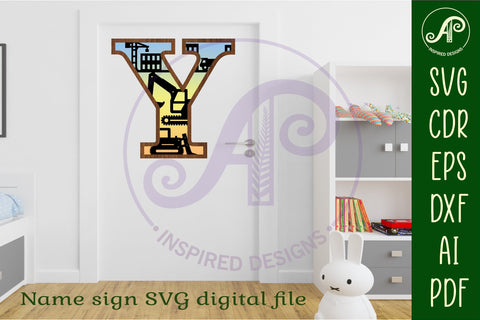Construction Large Y wall Letter 3 layer sign SVG APInspireddesigns 