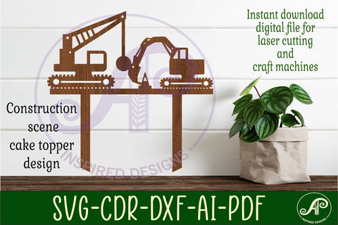 Construction scene cake topper SVG laser cut SVG APInspireddesigns 