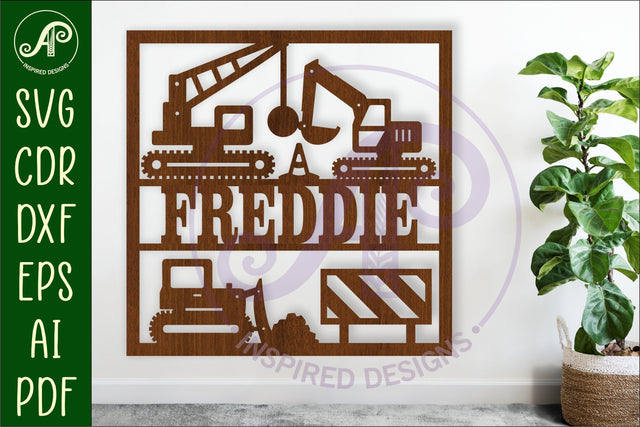Construction scene name wall art sign or card SVG APInspireddesigns 