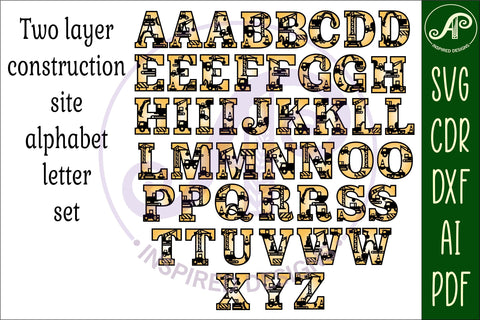 Construction theme alphabet set. 2 layer 48 letters. SVG APInspireddesigns 