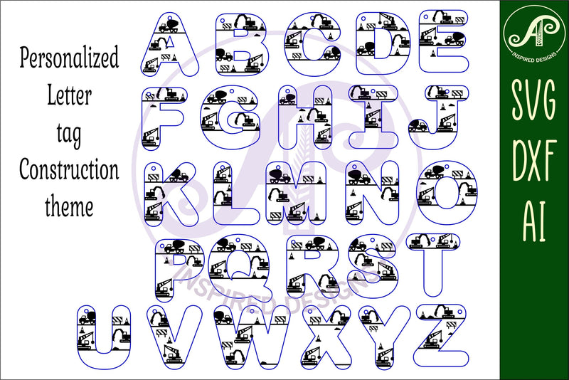 Construction theme tag letter designs keychain DIGITAL SVG - So Fontsy