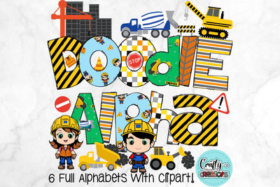 Construction Truck Doodle Alphabet, Dump Truck Alpha Set PNG Sublimation Crafty Mama Studios 