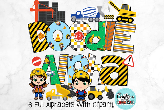 Construction Truck Doodle Alphabet, Dump Truck Alpha Set PNG Sublimation Crafty Mama Studios 