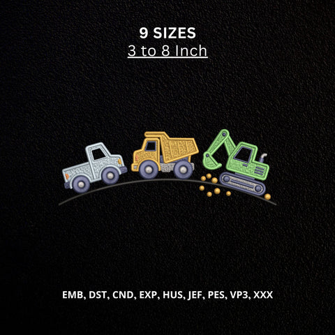 Construction Trucks Machine Embroidery Design – Dump Truck Excavator Digger Embroidery File Embroidery/Applique DESIGNS PatternFeed8 