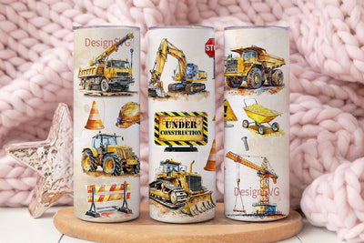 Construction Tumbler Wrap Sublimation PNG Vehicles Trucks Tractor Excavator 20oz Straight Skinny Tumbler Digital File Constructor PNG Sublimation DesignSVG 
