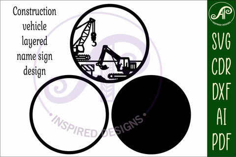 Construction vehicle layered named wall sign SVG APInspireddesigns 