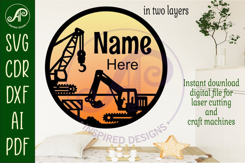 Construction vehicle layered named wall sign SVG APInspireddesigns 