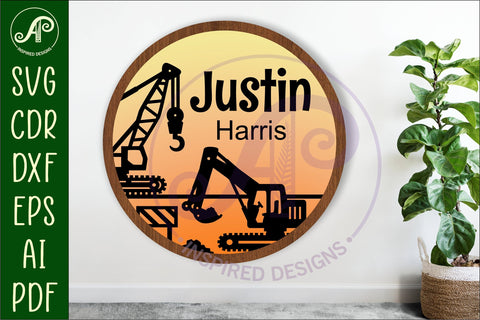 Construction vehicle layered named wall sign SVG APInspireddesigns 