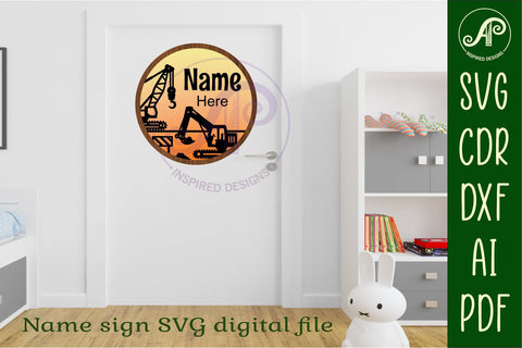 Construction vehicle layered named wall sign SVG APInspireddesigns 