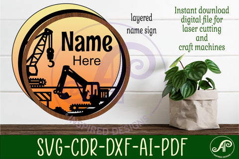 Construction vehicle layered named wall sign SVG APInspireddesigns 