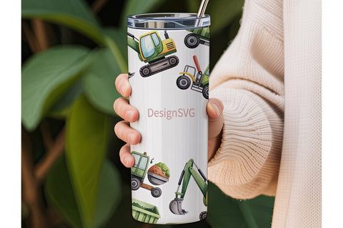 Construction Vehicles 20oz Tumbler Wrap Sublimation DesignSVG 