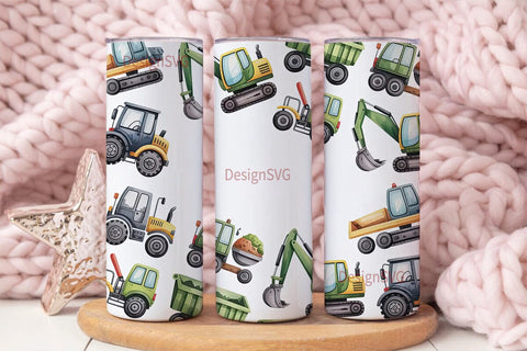 Construction Vehicles 20oz Tumbler Wrap Sublimation DesignSVG 