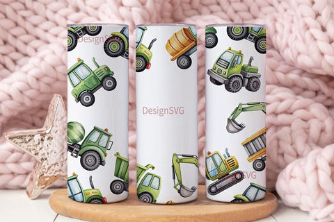 Construction Vehicles 20oz Tumbler Wrap Sublimation DesignSVG 