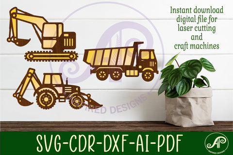 Construction vehicles two layer laser cut SVG files 2 SVG APInspireddesigns 