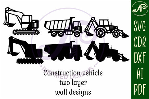 Construction vehicles two layer laser cut SVG files 2 SVG APInspireddesigns 