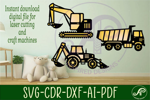 Construction vehicles two layer laser cut SVG files 2 SVG APInspireddesigns 