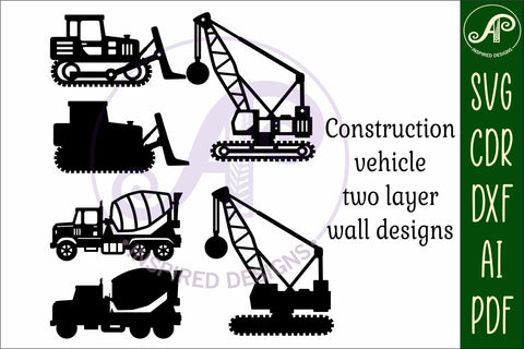 Construction vehicles two layer laser cut SVG files SVG APInspireddesigns 