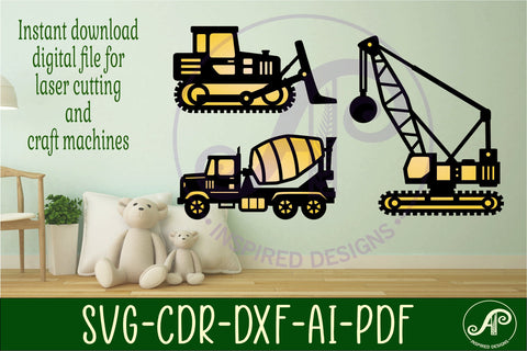 Construction vehicles two layer laser cut SVG files SVG APInspireddesigns 